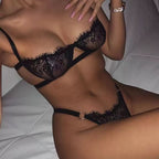 Lace Underwire Bra & Panties Set – Sheer 3-Piece Lingerie