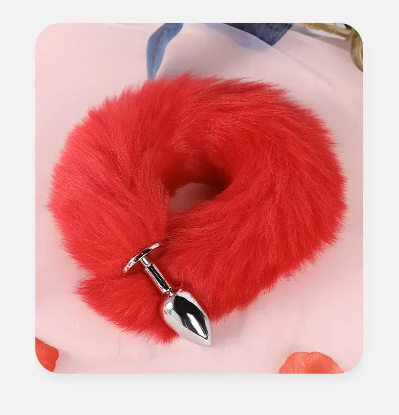 Metal Plug with Faux Fur Tail – 4 Shapes, 4 Colors
