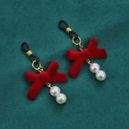 Christmas Red Velvet Bow Nipple Clamps with Pearl & Fluffy Charms