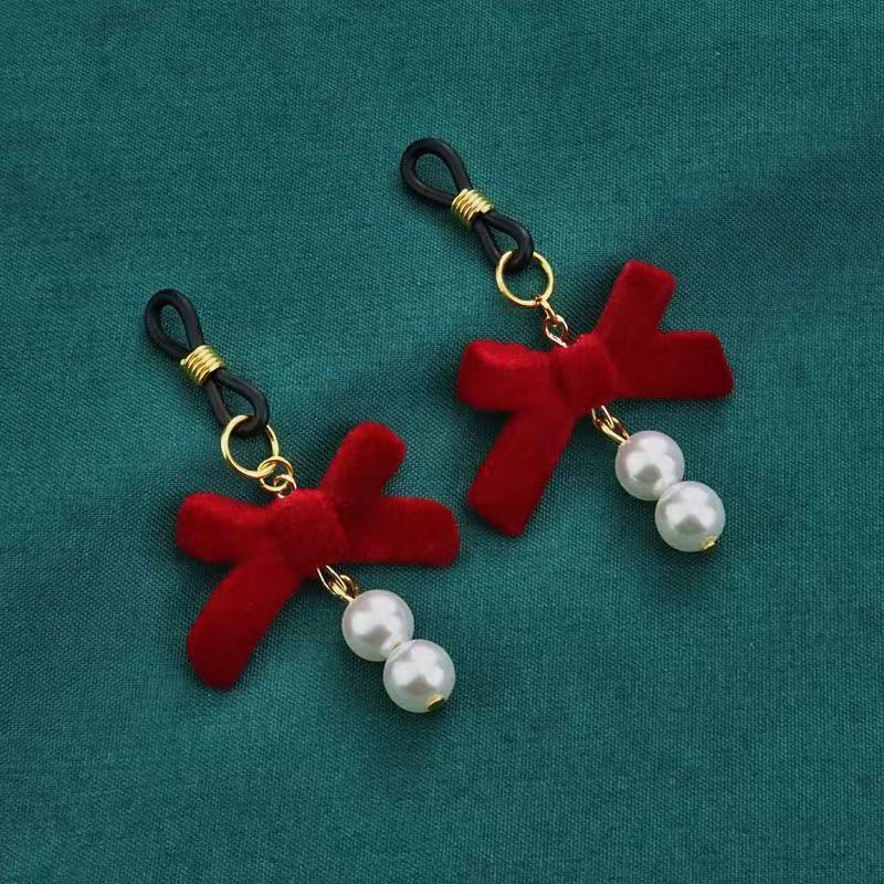 Christmas Red Velvet Bow Nipple Clamps with Pearl & Fluffy Charms