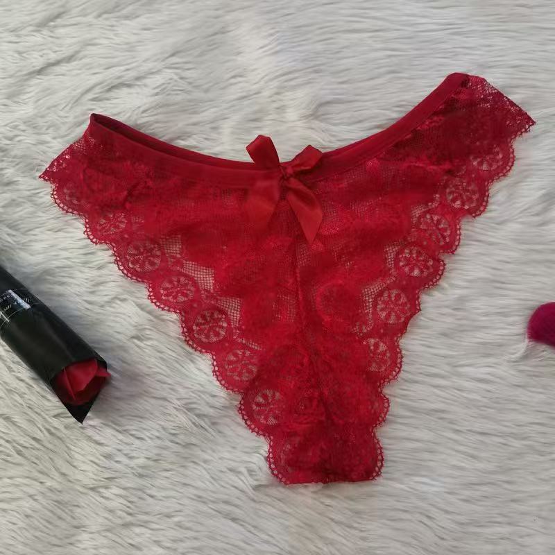 Lace Thong Panties with Bow – Floral Lingerie