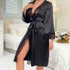 Satin Lace Long Robe – Women’s Lingerie Kimono Nightwear
