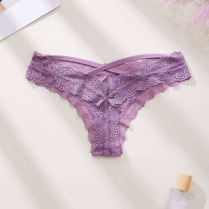 Strappy Lace Thong Panties – Black Low Rise Lingerie