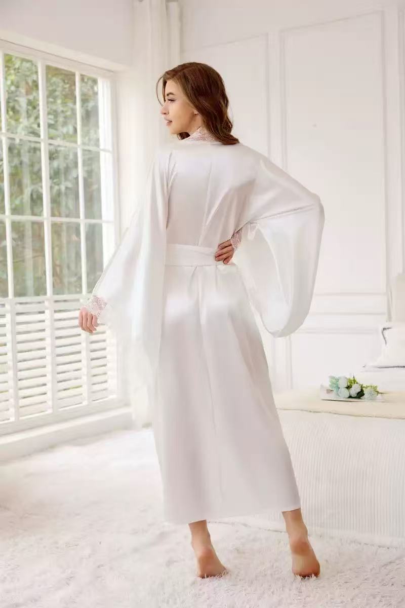 Satin Lace Long Robe – Women’s Lingerie Kimono Nightwear