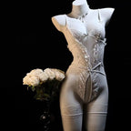 Lace Bodysuit Lingerie – Sheer Strappy Teddy with Floral Details