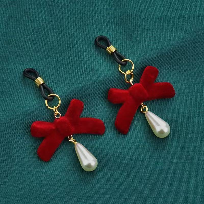 Christmas Red Velvet Bow Nipple Clamps with Pearl & Fluffy Charms