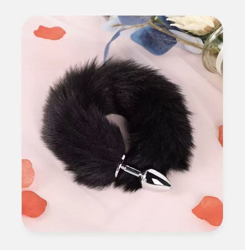 Metal Plug with Faux Fur Tail – 4 Shapes, 4 Colors