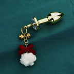Christmas Edition Gold Metal Plug with Velvet Bow & Fluffy Pom-Pom