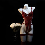 Lace Bodysuit Lingerie – Sheer Strappy Teddy with Floral Details