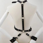 Detachable Chain Bondage Harness – Adjustable Leather Restraint with Versatile Cuff Positions