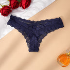 Strappy Lace Thong Panties – Black Low Rise Lingerie