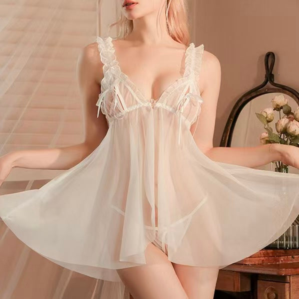 Sheer Lace Babydoll Lingerie – Sexy See-Through Nightdress