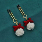 Christmas Red Velvet Bow Nipple Clamps with Pearl & Fluffy Charms