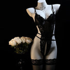 Lace Bodysuit Lingerie – Sheer Strappy Teddy with Floral Details