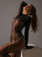 Snake Print Bodystocking – Full Body Long Sleeve One Size Lingerie