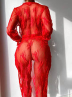 Elegant Sheer Lace Robe with Tie Front – Black Lingerie Cover-Up