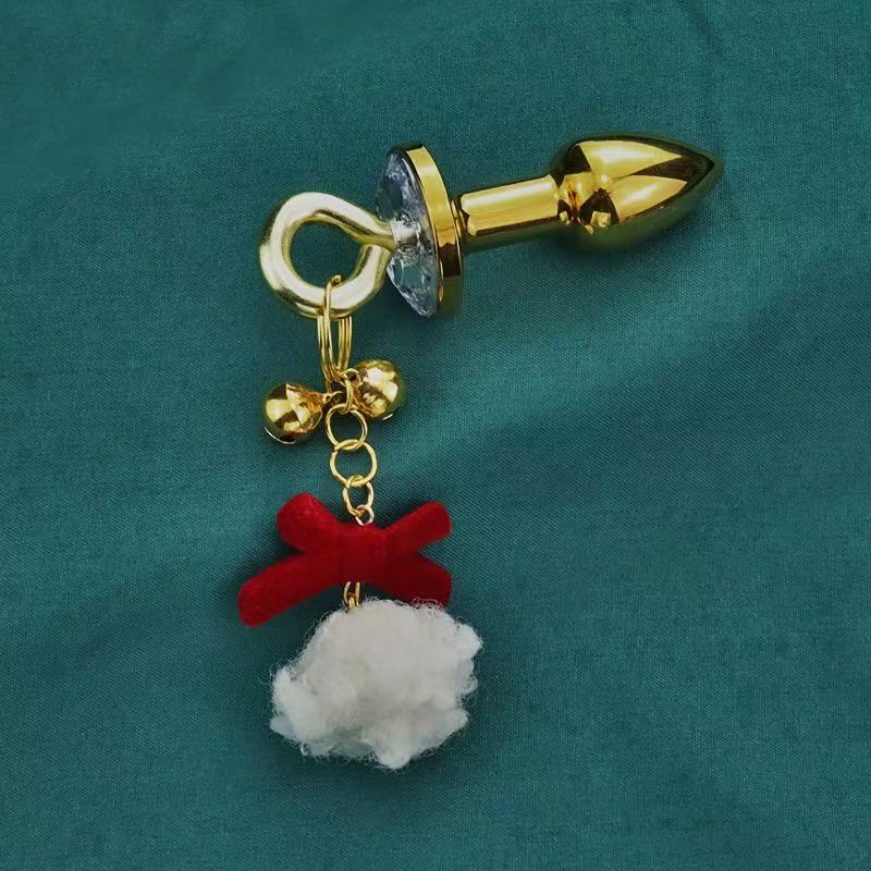 Christmas Edition Gold Metal Plug with Velvet Bow & Fluffy Pom-Pom